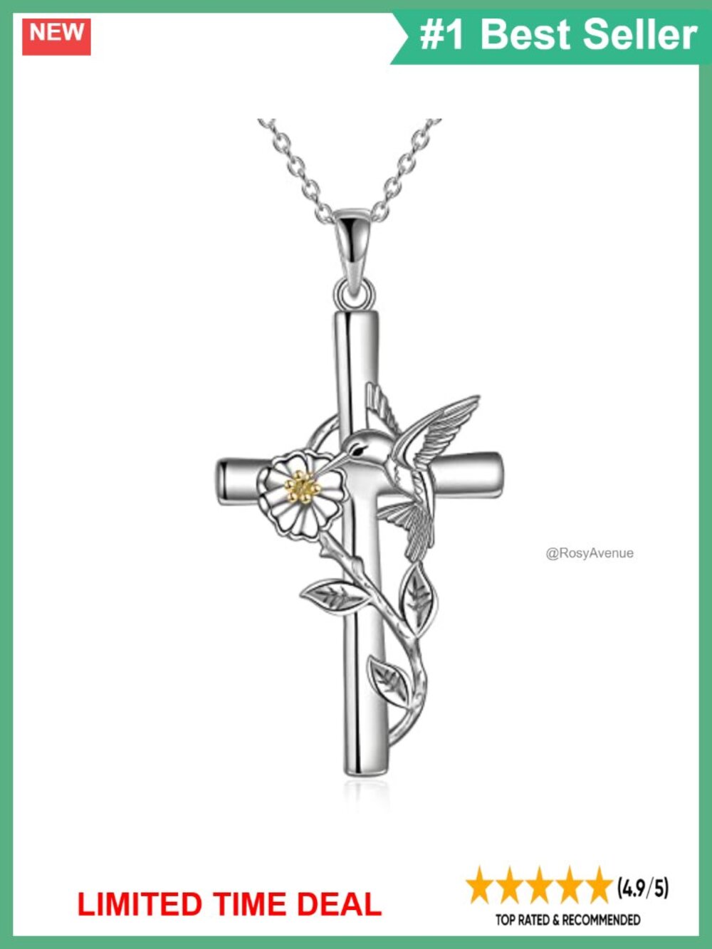 Sterling Silver Hummingbird Pendant Necklace 18" Rolo Chain Women